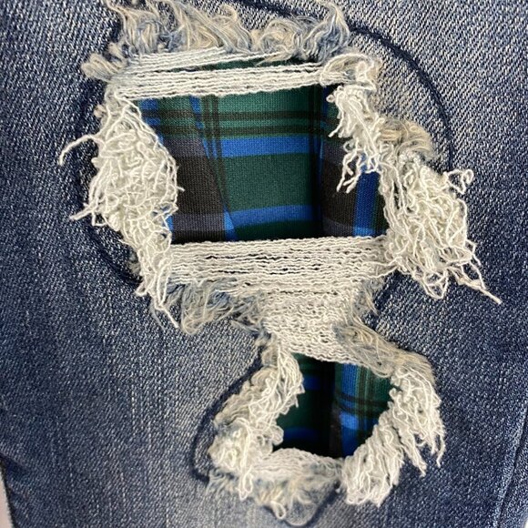 Judy Blue Skinny Jeans Distressed‎ Patchwork Plaid Women's Size 1/25 - Picture 4 of 9